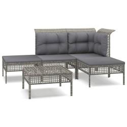 Salon de jardin 5 pcs avec coussins Gris Résine tressée 529994529994