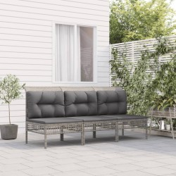 Salon de jardin 3 pcs avec coussins Gris Résine tressée 529995529995