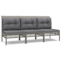 Salon de jardin 3 pcs avec coussins Gris Résine tressée 529995529995