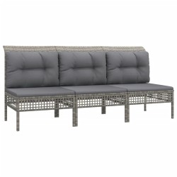 Salon de jardin 3 pcs avec coussins Gris Résine tressée 529995529995