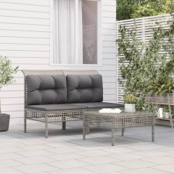 Salon de jardin 3 pcs avec coussins Gris Résine tressée 529998529998