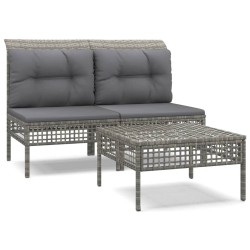 Salon de jardin 3 pcs avec coussins Gris Résine tressée 529998529998