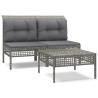 Salon de jardin 3 pcs avec coussins Gris Résine tressée 529998529998