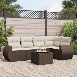 Salon de jardin avec coussins 6 pcs marron résine tressée 530005530005