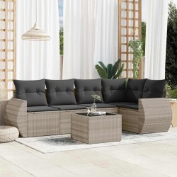 Salon de jardin 6 pcs avec coussins gris clair résine tressée 530006530006