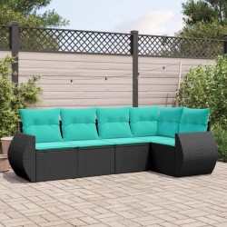 Salon de jardin 5 pcs avec coussins noir résine tressée 530012530012