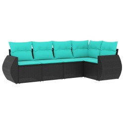 Salon de jardin 5 pcs avec coussins noir résine tressée 530012530012
