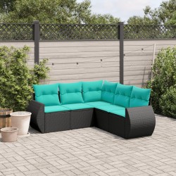 Salon de jardin 5 pcs avec coussins noir résine tressée 530013530013