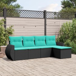 Salon de jardin 5 pcs avec coussins noir résine tressée 530014530014