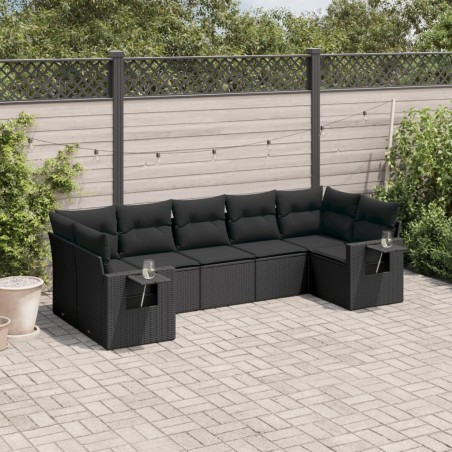 Salon de jardin 7 pcs avec coussins noir résine tressée 530015530015