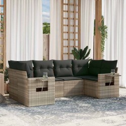 Salon de jardin 6 pcs avec coussins gris clair résine tressée 530019530019