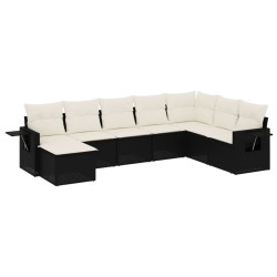 Salon de jardin 8 pcs avec coussins noir résine tressée 530021530021