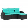 Salon de jardin 4 pcs avec coussins noir résine tressée 530024530024