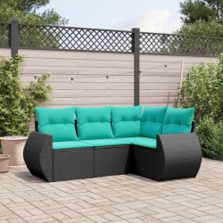 Salon de jardin 4 pcs avec coussins noir résine tressée 530026530026