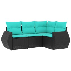 Salon de jardin 4 pcs avec coussins noir résine tressée 530026530026