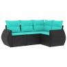 Salon de jardin 4 pcs avec coussins noir résine tressée 530026530026