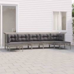 Salon de jardin 7 pcs avec coussins Gris Résine tressée 530027530027