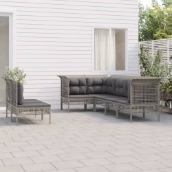 Salon de jardin 7 pcs avec coussins Gris Résine tressée 530028530028