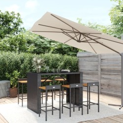 Ensemble de bar jardin 7 pcs noir poly rotin/bois massif acacia 530029530029