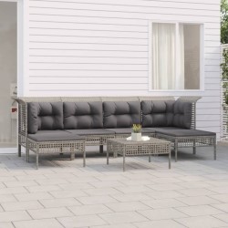 Salon de jardin 7 pcs avec coussins Gris Résine tressée 530036530036