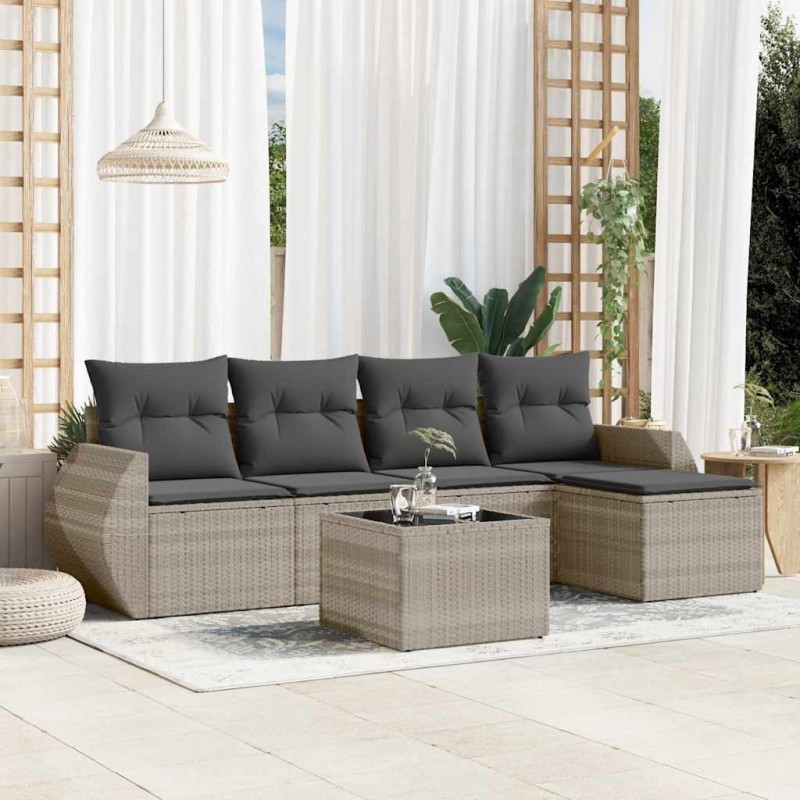 Salon de jardin 6 pcs avec coussins gris clair résine tressée 530038530038