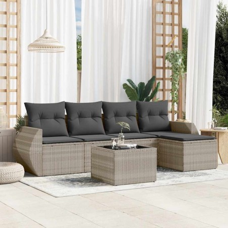 Salon de jardin 6 pcs avec coussins gris clair résine tressée 530038530038