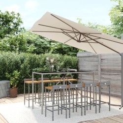 Ensemble de bar jardin 9 pcs gris poly rotin/bois massif acacia 530043530043