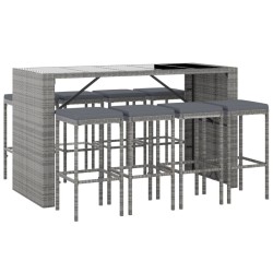 Ensemble de bar de jardin 9 pcs avec coussins gris poly rotin 530044530044