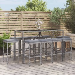 Ensemble de bar de jardin 11 pcs avec coussins gris poly rotin 530046530046