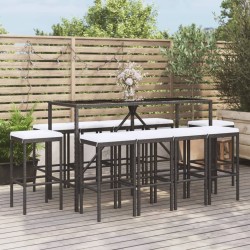 Ensemble de bar de jardin 11 pcs avec coussins noir poly rotin 530047530047