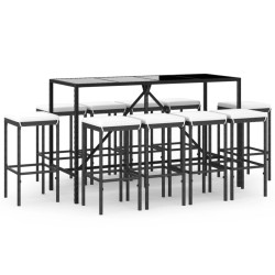 Ensemble de bar de jardin 11 pcs avec coussins noir poly rotin 530047530047