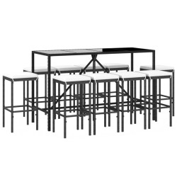 Ensemble de bar de jardin 11 pcs avec coussins noir poly rotin 530047530047
