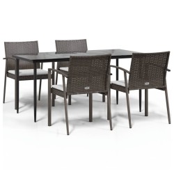 Ensemble à manger de jardin 5 pcs coussins résine tressée acier 530054530054