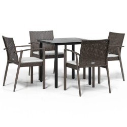 Ensemble à manger de jardin 5 pcs coussins résine tressée acier 530056530056