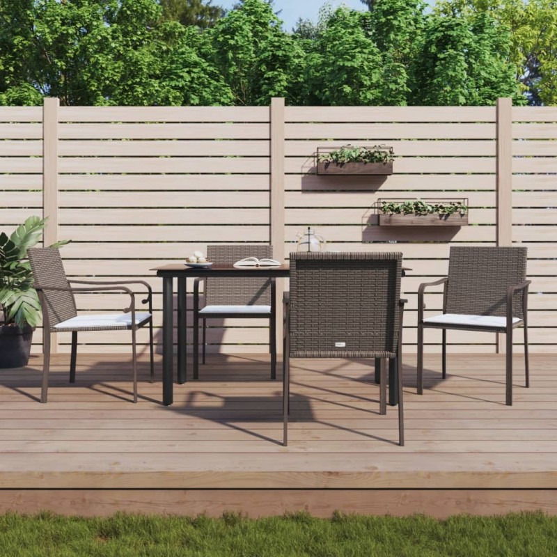 Ensemble à manger de jardin 5 pcs coussins résine tressée acier 530062530062