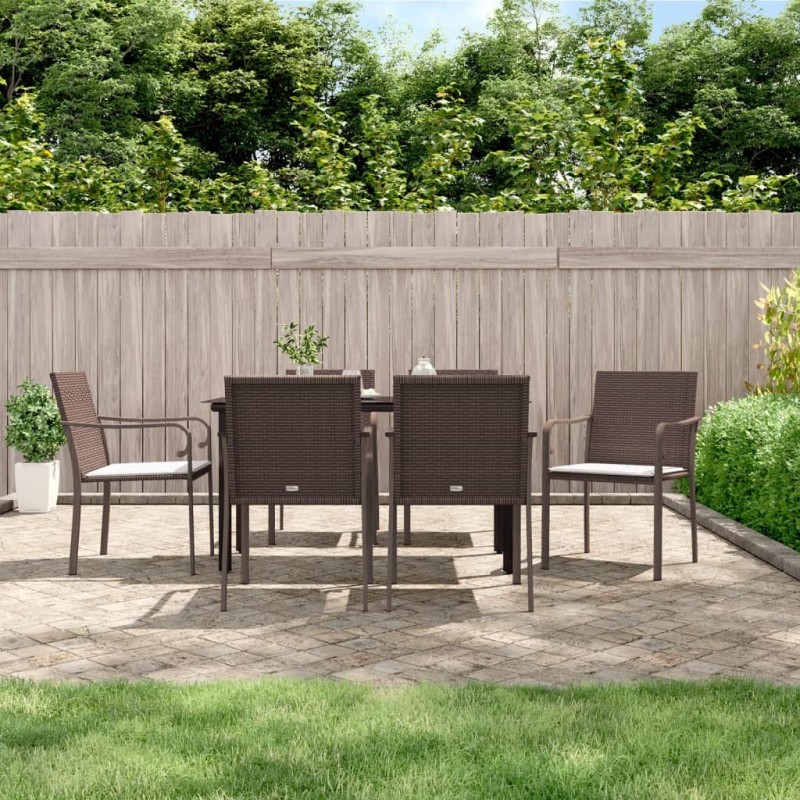 Ensemble à manger de jardin 7 pcs coussins résine tressée acier 530065530065