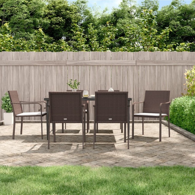Ensemble à manger de jardin 7 pcs coussins résine tressée acier 530067530067