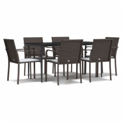 Ensemble à manger de jardin 7 pcs coussins résine tressée acier 530067530067