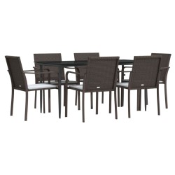 Ensemble à manger de jardin 7 pcs coussins résine tressée acier 530067530067