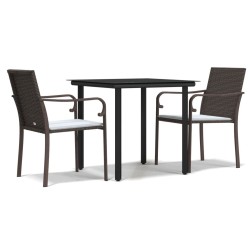 Ensemble à manger de jardin 3 pcs coussins résine tressée acier 530070530070