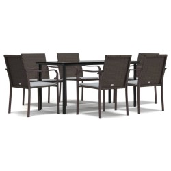 Ensemble à manger de jardin 7 pcs coussins résine tressée acier 530072530072