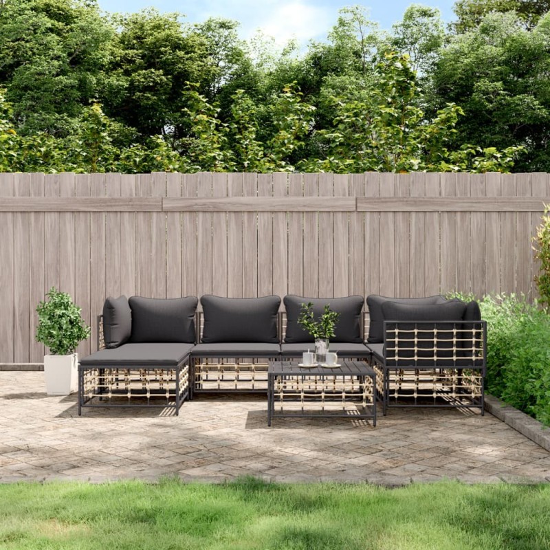 Salon de jardin 7 pcs avec coussins anthracite résine tressée 530074530074