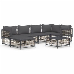 Salon de jardin 7 pcs avec coussins anthracite résine tressée 530074530074