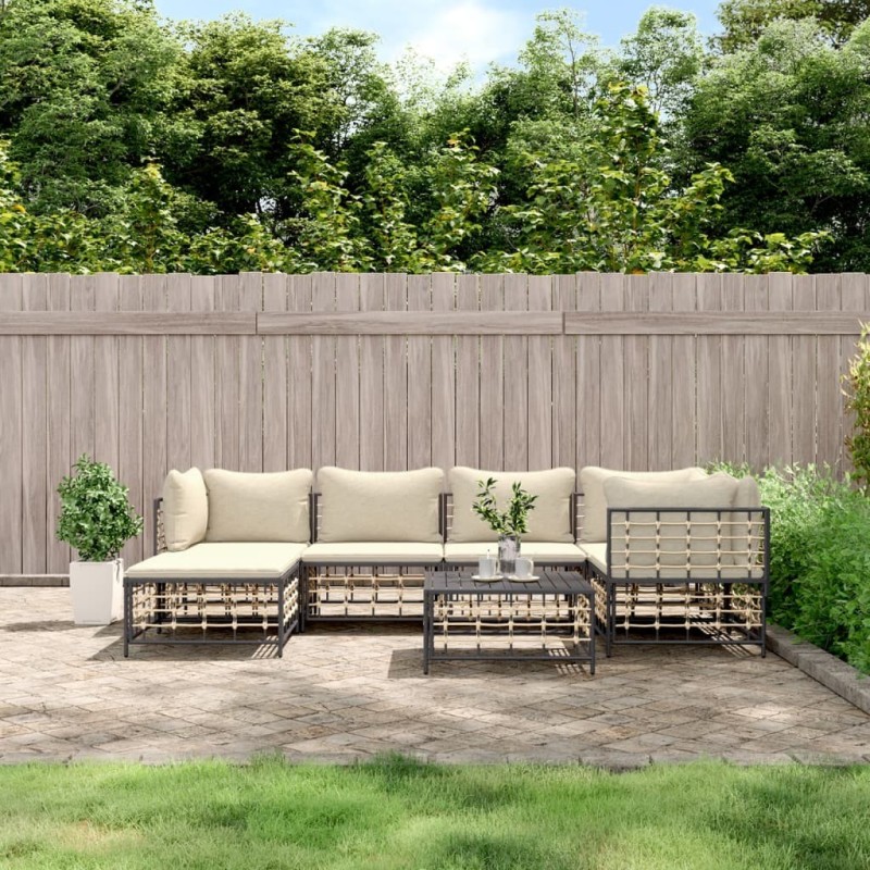 Salon de jardin 7 pcs avec coussins anthracite résine tressée 530075530075