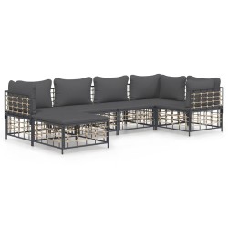 Salon de jardin 6 pcs avec coussins anthracite résine tressée 530076530076