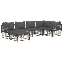 Salon de jardin 6 pcs avec coussins anthracite résine tressée 530076530076