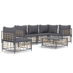 Salon de jardin 6 pcs avec coussins anthracite résine tressée 530079530079