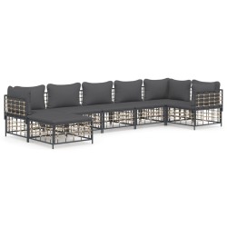 Salon de jardin 7 pcs avec coussins anthracite résine tressée 530084530084