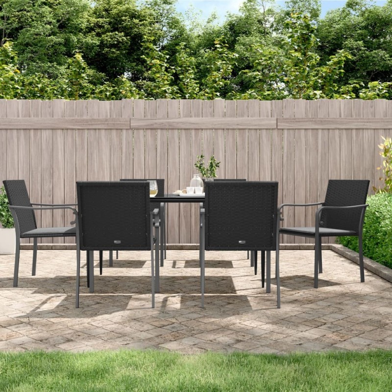 Ensemble à manger de jardin 7 pcs coussins résine tressée acier 530086530086