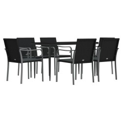 Ensemble à manger de jardin 7 pcs coussins résine tressée acier 530086530086